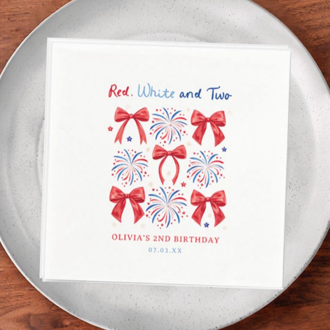 Red White and Two July Girl 2nd Birthday Welcome Napkin (Creator Uploaded)