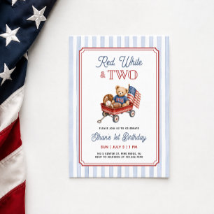 Red White and Two Patriotic 2nd Birthday Invitation