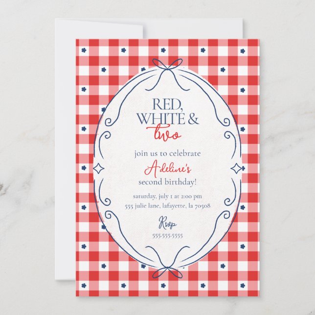 Red White and Two Second Birthday Party Invitation (Front)