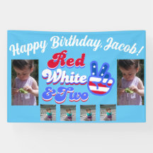 Red White and Two Theme Birthday Party Banner