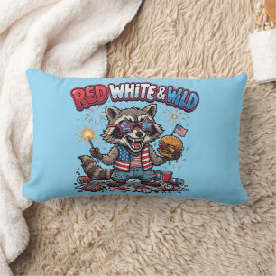 Red White and Wild Racoon 4th of July Lumbar Cushion