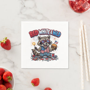  Red White and Wild Racoon 4th of July Napkin