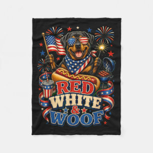 Red White And Woof Patriotic Rottweiler Dog July Fleece Blanket