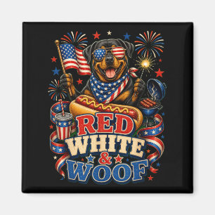Red White And Woof Patriotic Rottweiler Dog July Magnet