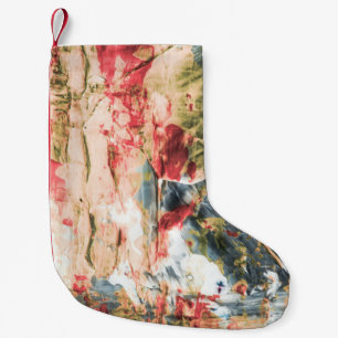 Red white and yellow abstract painting small christmas stocking