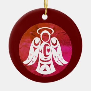 Red-White Angel Ceramic Ornament