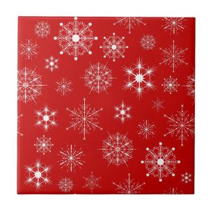 Red & White Assorted Christmas Snowflakes Pattern Ceramic Tile