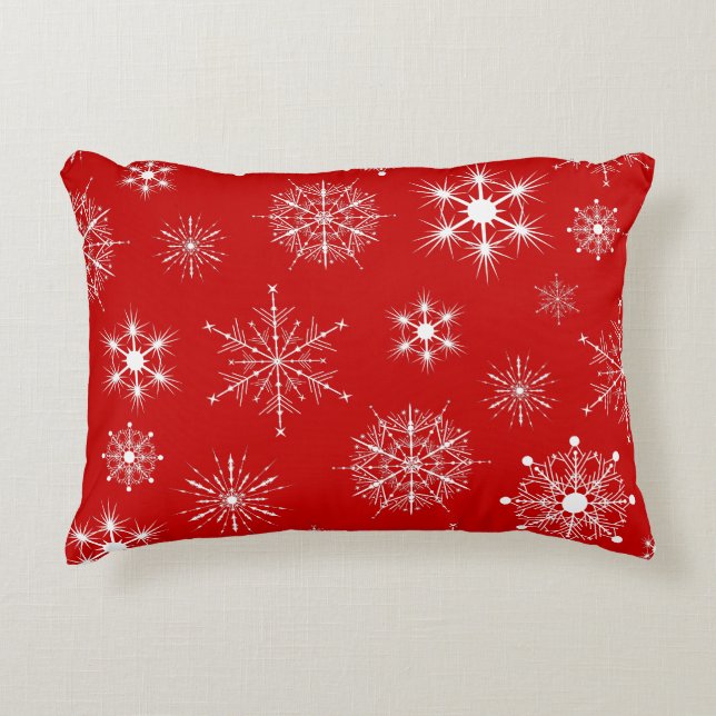 Red & White Assorted Christmas Snowflakes Pattern Decorative Cushion (Front)