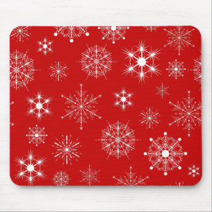 Red & White Assorted Christmas Snowflakes Pattern Mouse Pad