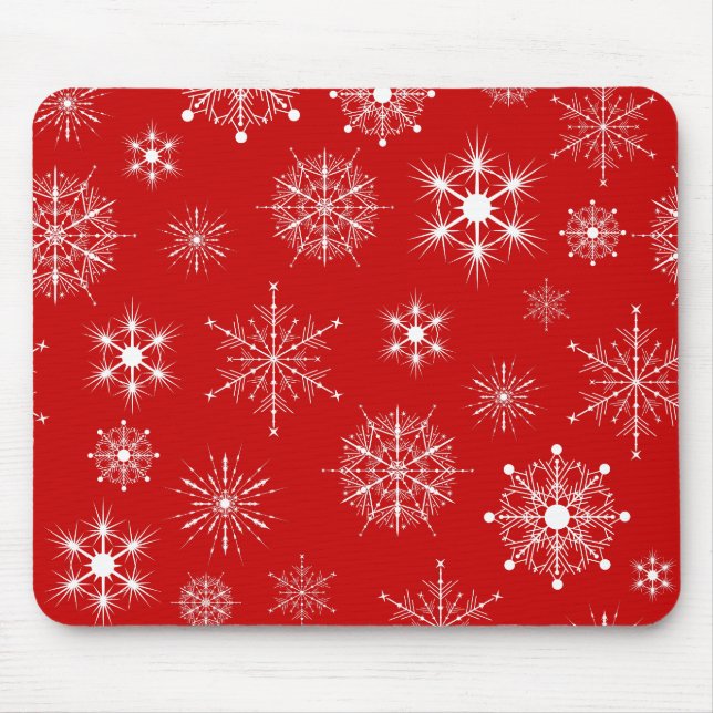 Red & White Assorted Christmas Snowflakes Pattern Mouse Pad (Front)