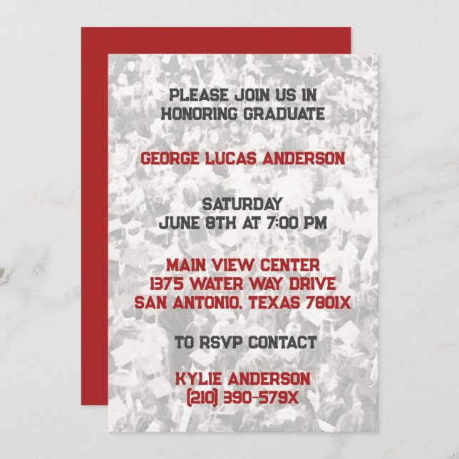 Red White Athlete Player Graduation Invitation  (Front/Back)