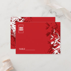 Red & White Bamboo Leaves Modern Zen Asian Wedding Place Card