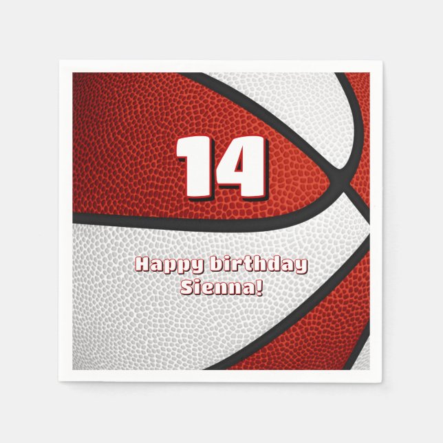 red white basketball girls sports celebration napkin (Front)