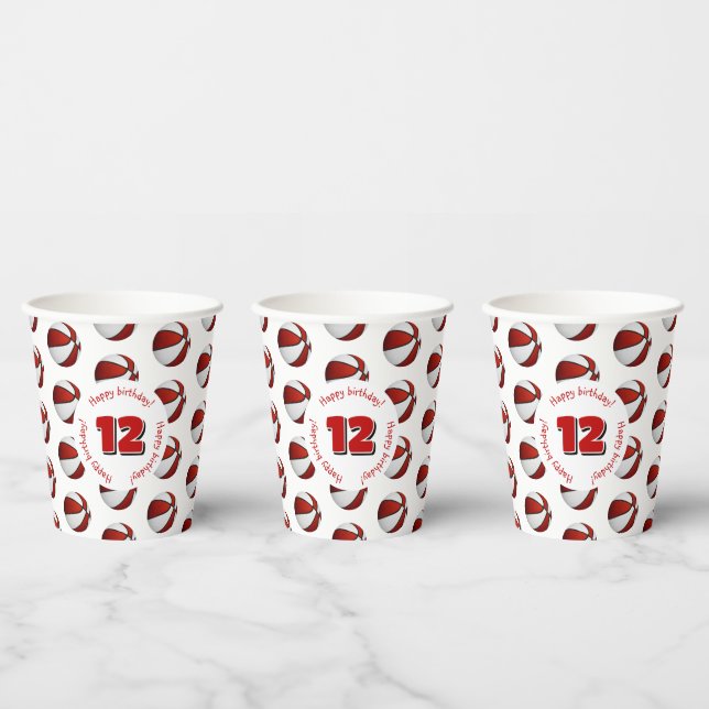 red white basketballs birthday party paper cups (Multi)
