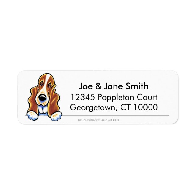 Red White Basset Hound Clean & Simple Return Address Label (Front)