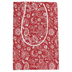 Red white batik boho style floral paisley pattern medium gift bag
