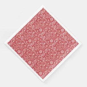 Red white batik boho style floral paisley pattern napkin