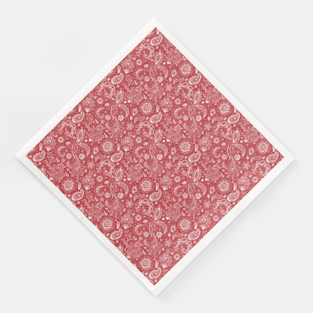 Red white batik boho style floral paisley pattern napkin (Corner)