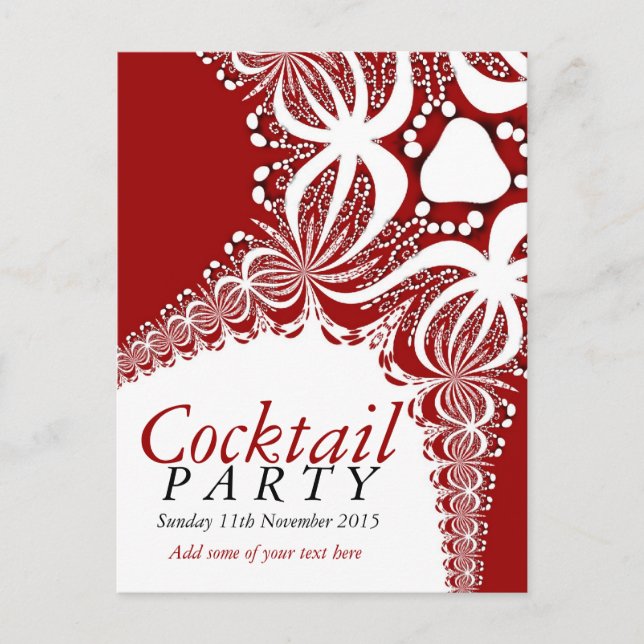 Red White Batik Cocktail Party Invitation Postcard (Front)