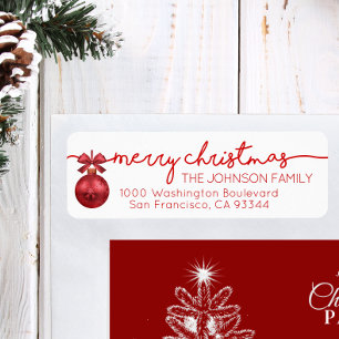 Red White Bauble Merry Christmas Return Address Label