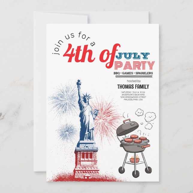 Red, White & BBQ 4th of July Invitation (Front)