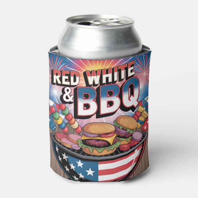 Red White & BBQ Can Cooler (Can Front)