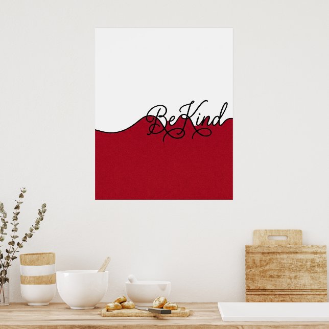 Red & White Be Kind Cursive Wall Print (Kitchen)