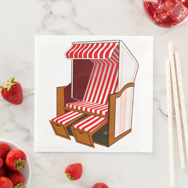 Red & White Beach Chair Theme Party Paper Napkins (Insitu)