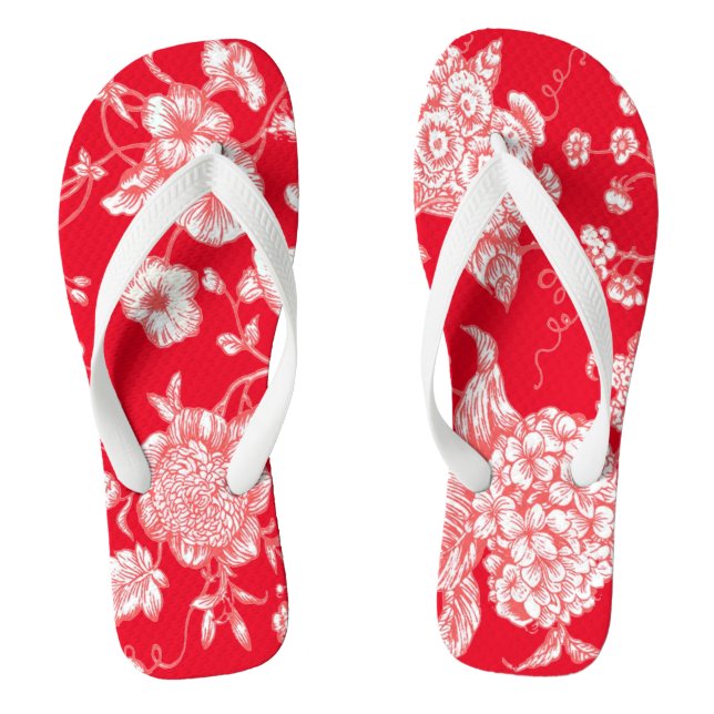 Red White Beautiful Toile  Thongs (Footbed)
