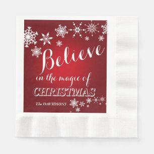 Red White Believe Christmas Party Custom Napkin
