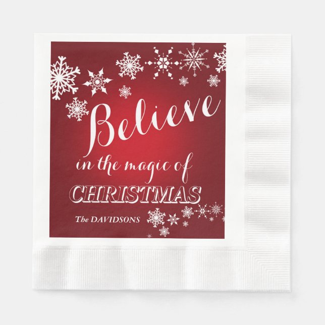 Red White Believe Christmas Party Custom Napkin (Front)