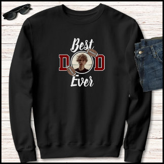Red & White Best Dad Ever 1 Photo Football Graphic Sweatshirt