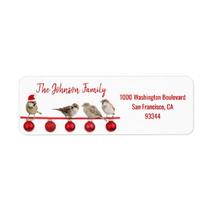 Red White Birds Santa Hat Christmas Return Address Label