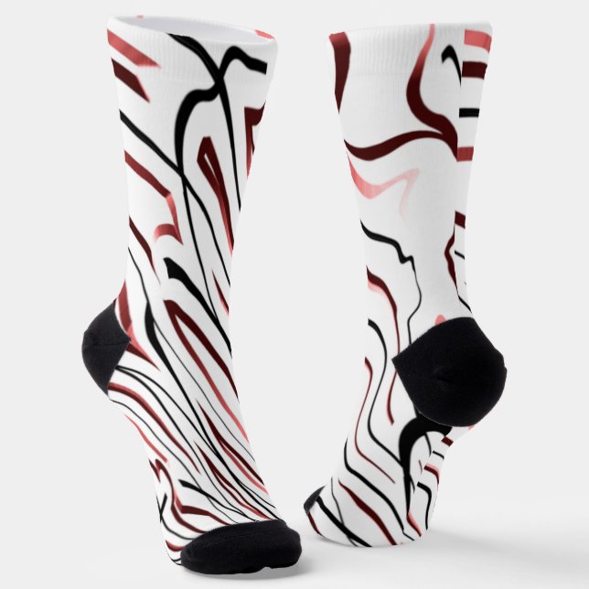 Red White black Abstract stripe design     Socks (Angled)