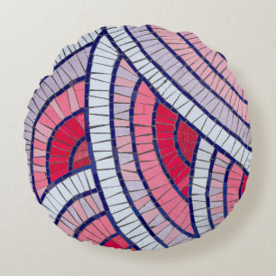 Red, white, black, and pink abstract artwork round cushion
