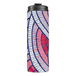 Red, white, black, and pink abstract artwork thermal tumbler