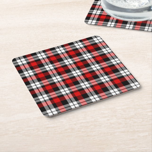 Red White Black Buffalo Check Plaid Pattern Square Paper Coaster (Angled)