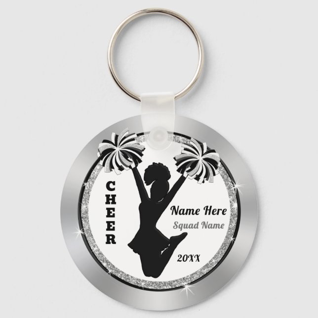 Red, White, Black, Cheap, Cheerleader Party Favour Key Ring (Front)