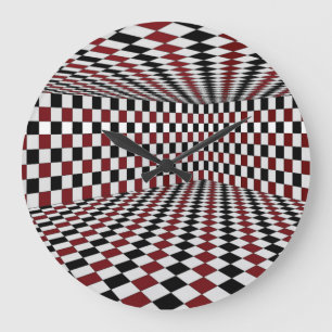 Red White Black Chequered Room High Contrast Large Clock