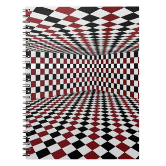 Red White Black Chequered Room Optical Illusion Notebook