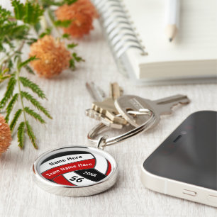 Red, White, Black Custom Volleyball Senior Gifts Key Ring