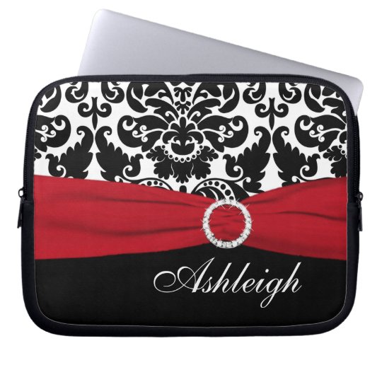 Red, White, Black Damask FAUX Ribbon Laptop Sleeve