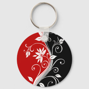 Red White & Black Floral Key Ring