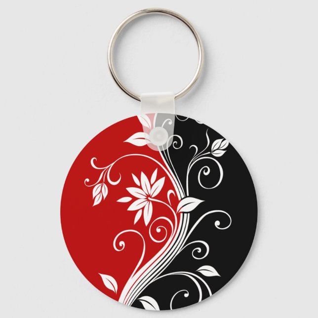 Red  White & Black Floral Key Ring (Front)