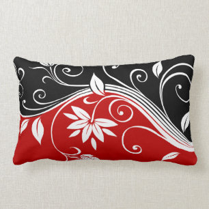 Red  White & Black Floral Lumbar Cushion