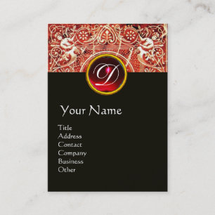 RED WHITE BLACK FLORAL SWIRLS AND ANGELS BUSINESS CARD