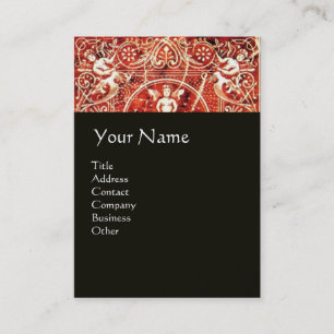RED WHITE BLACK FLORAL SWIRLS AND ANGELS BUSINESS CARD