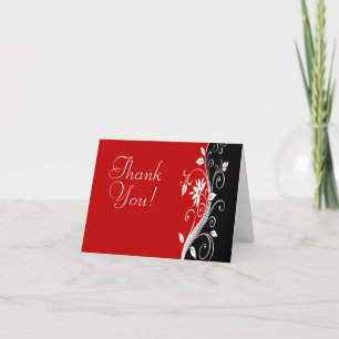 Red  White & Black Floral Wedding Thank You Card