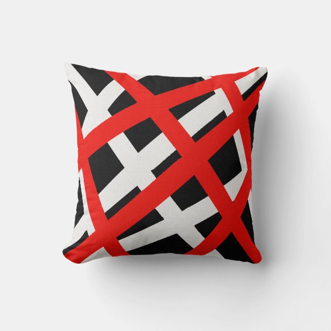 Red White Black Geometric Stripe Cushion (Front)