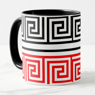 Red White Black Greek Key Fret Pattern Design  Mug